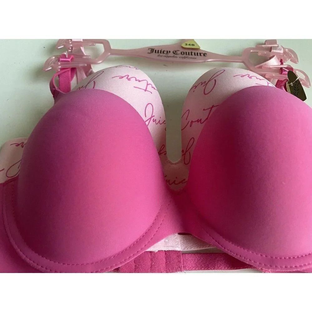 2 Pack Juicy Couture Sleek & Smooth Bra Sz 34B Lined Pink‎ Bling Logo JC5149 NEW - Picture 5 of 9